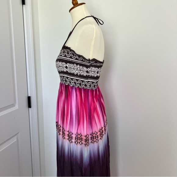 VTG Boston Proper Women’s Silk Cotton Maxi Dress Sz 8Tie Dye Beach Summer Halter - Picture 4 of 10